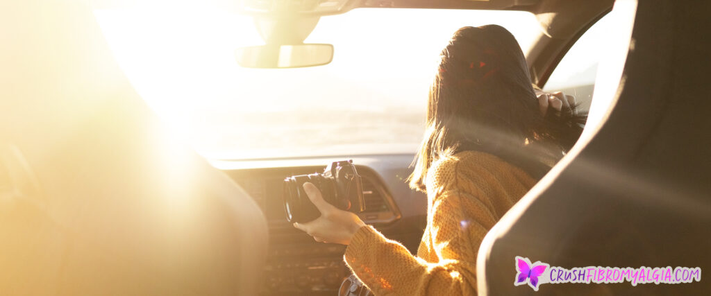 Woman driving with light sensitivity